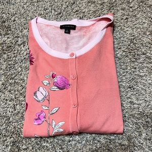TALBOTS PEACH FLOWERED CARDIGAN SWEATER